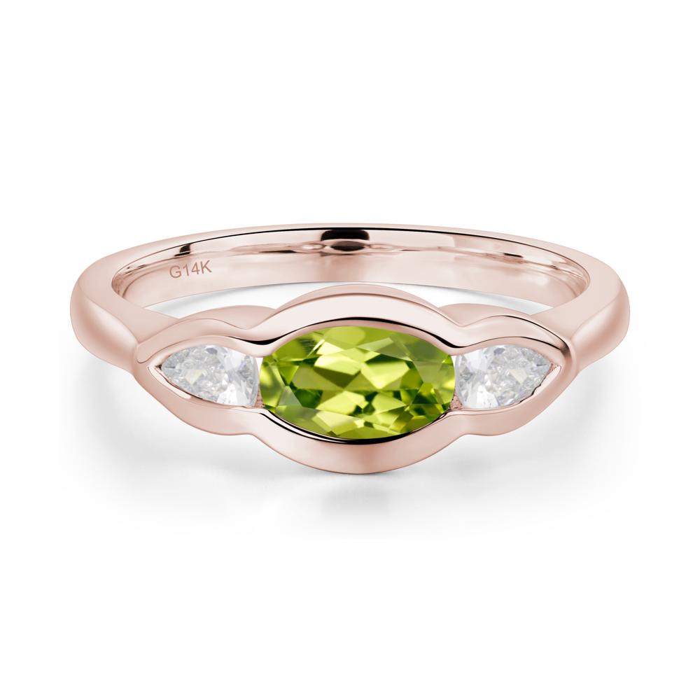 3 Stone Bezel Set Peridot Wave Ring - LUO Jewelry #metal_14k rose gold