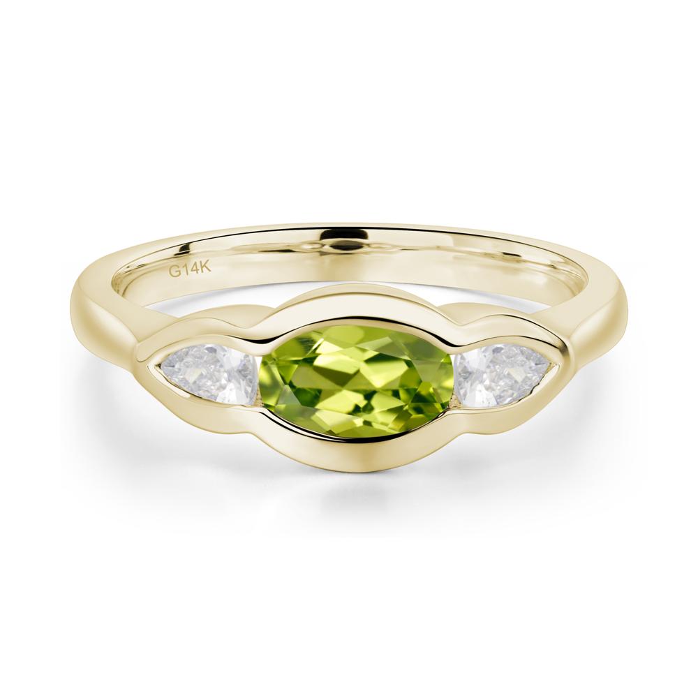 3 Stone Bezel Set Peridot Wave Ring - LUO Jewelry #metal_14k yellow gold