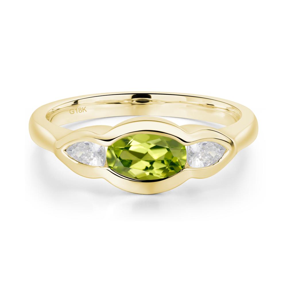 3 Stone Bezel Set Peridot Wave Ring - LUO Jewelry #metal_18k yellow gold
