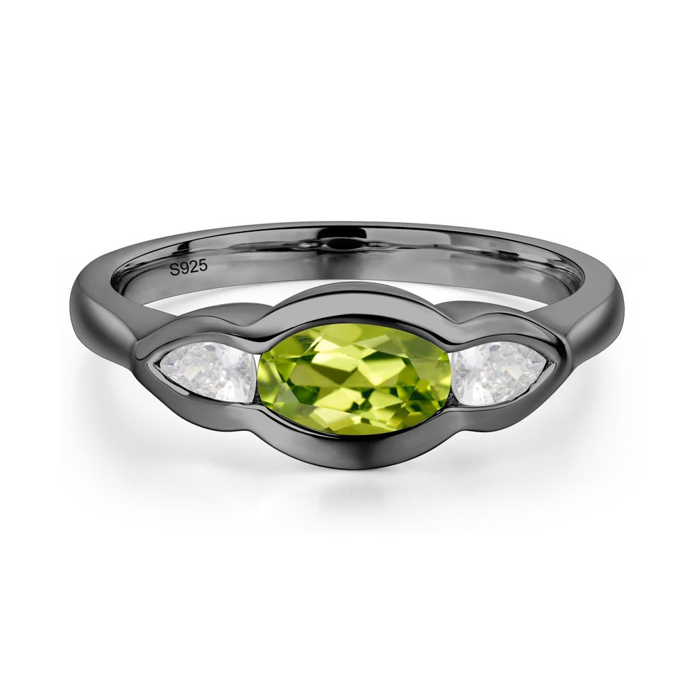 3 Stone Bezel Set Peridot Wave Ring - LUO Jewelry #metal_black finish sterling silver
