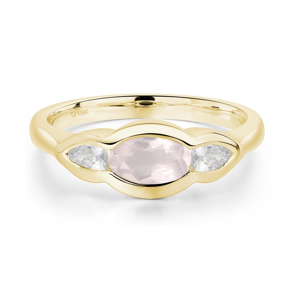 Rose Quartz Oval Three Stone Engagement Ring - LUO Jewelry #metal_18k yellow gold