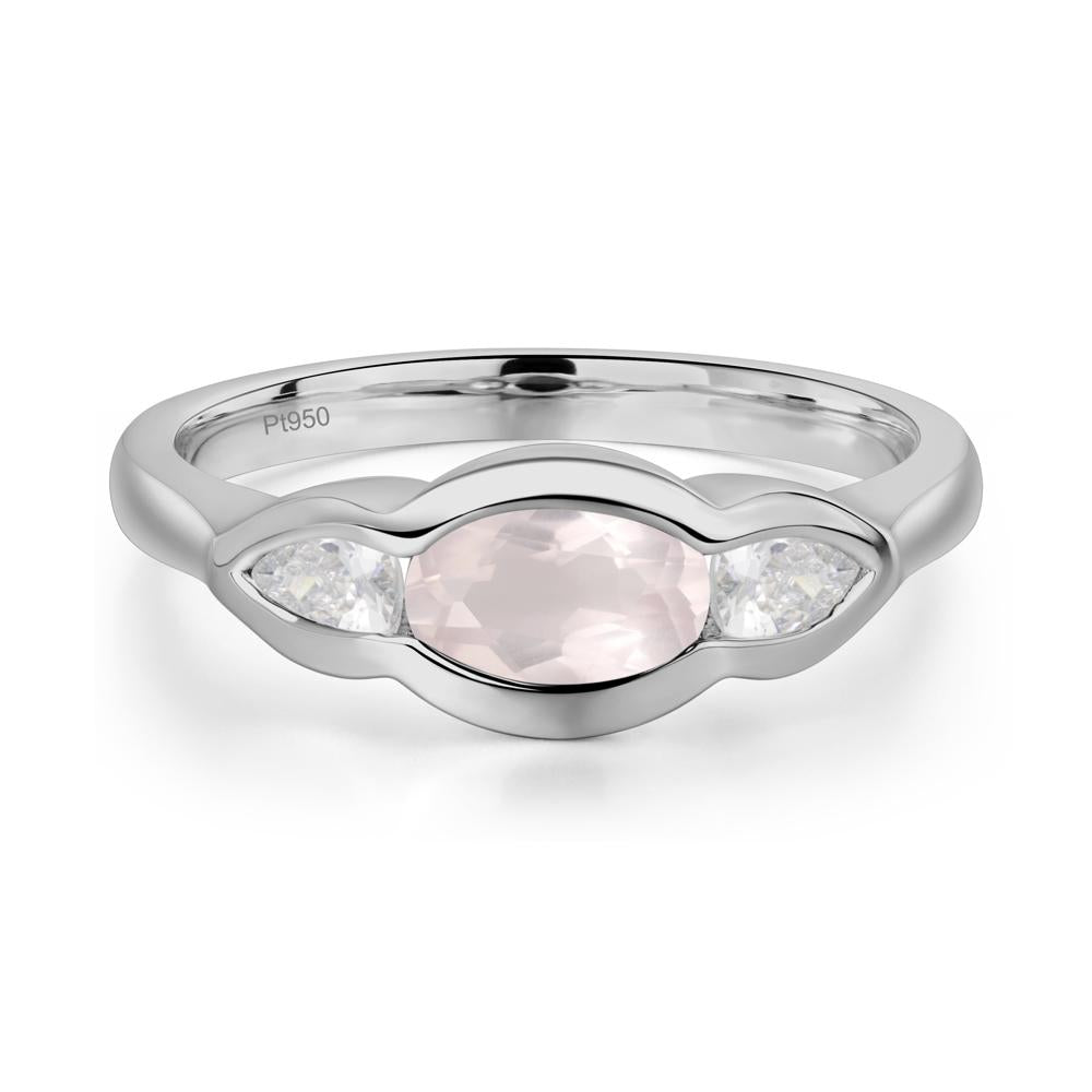 Rose Quartz Oval Three Stone Engagement Ring - LUO Jewelry #metal_platinum
