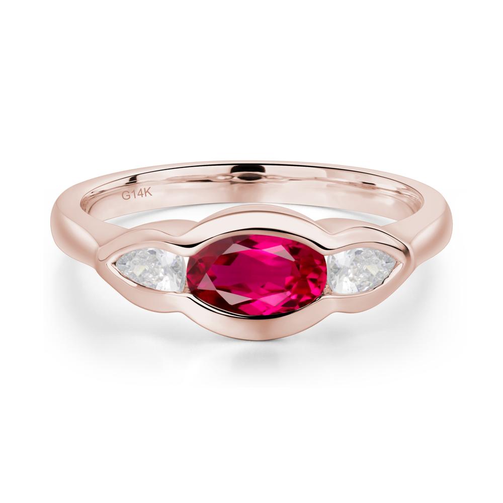 Ruby Three Stone Anniversary Ring - LUO Jewelry #metal_14k rose gold