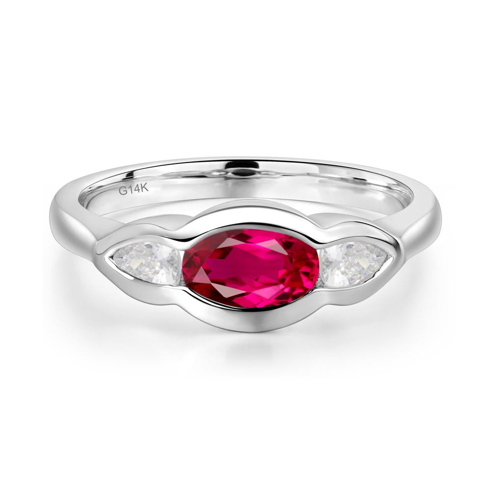 Ruby Three Stone Anniversary Ring - LUO Jewelry #metal_14k white gold