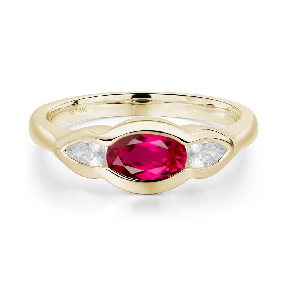 Ruby Three Stone Anniversary Ring - LUO Jewelry #metal_14k yellow gold