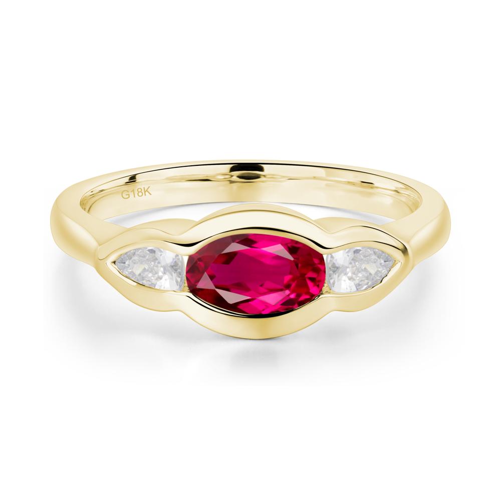 Ruby Three Stone Anniversary Ring - LUO Jewelry #metal_18k yellow gold