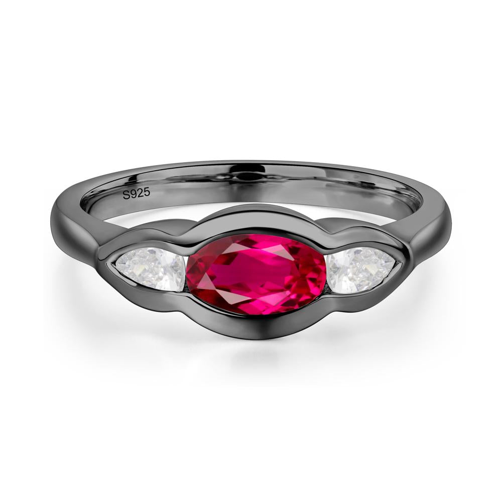 Ruby Three Stone Anniversary Ring - LUO Jewelry #metal_black finish sterling silver