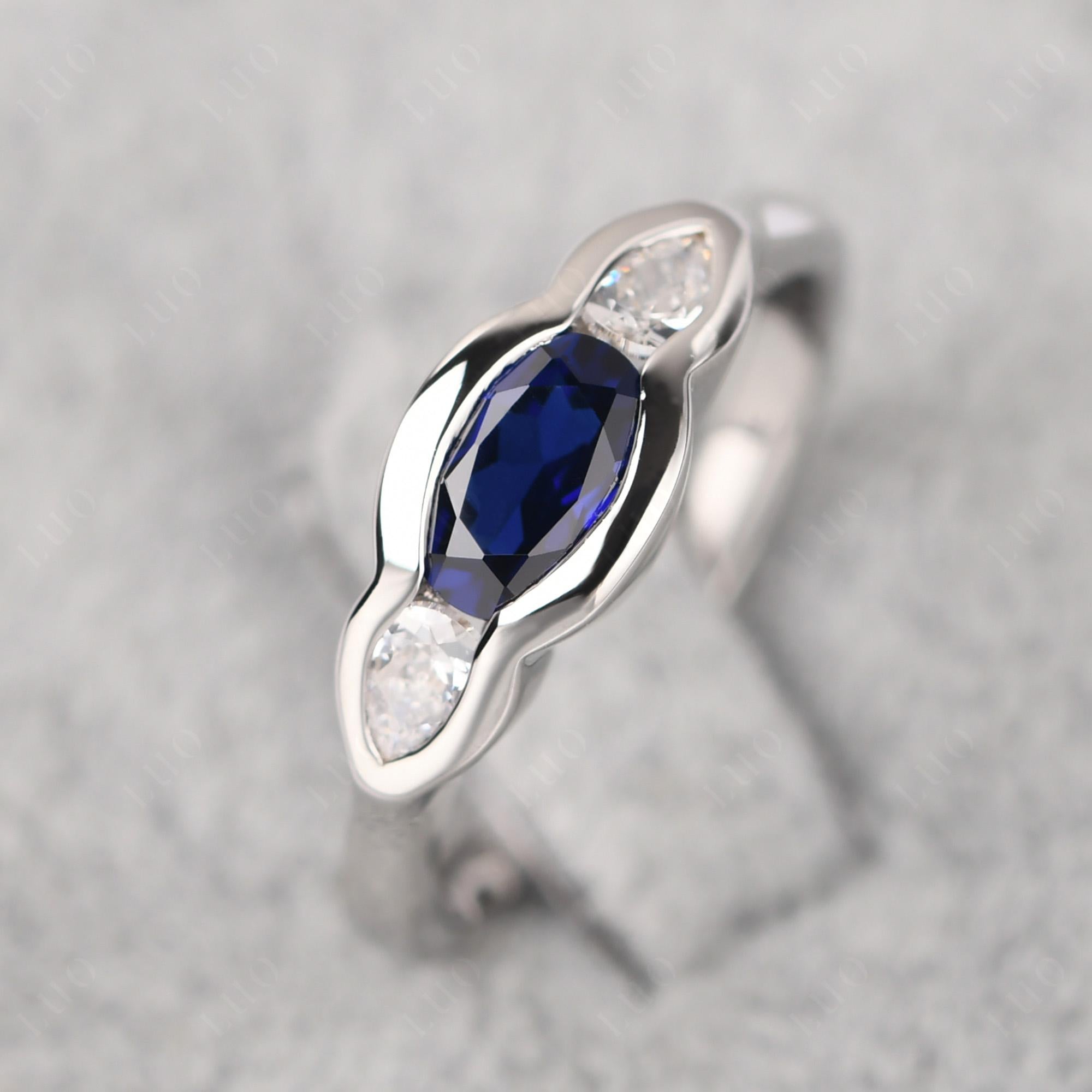 3 Stone Bezel Set Sapphire Wave Ring - LUO Jewelry