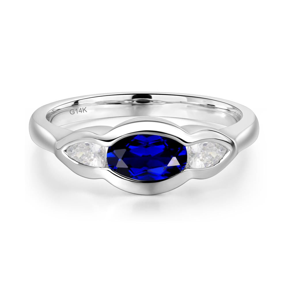 3 Stone Bezel Set Sapphire Wave Ring - LUO Jewelry #metal_14k white gold