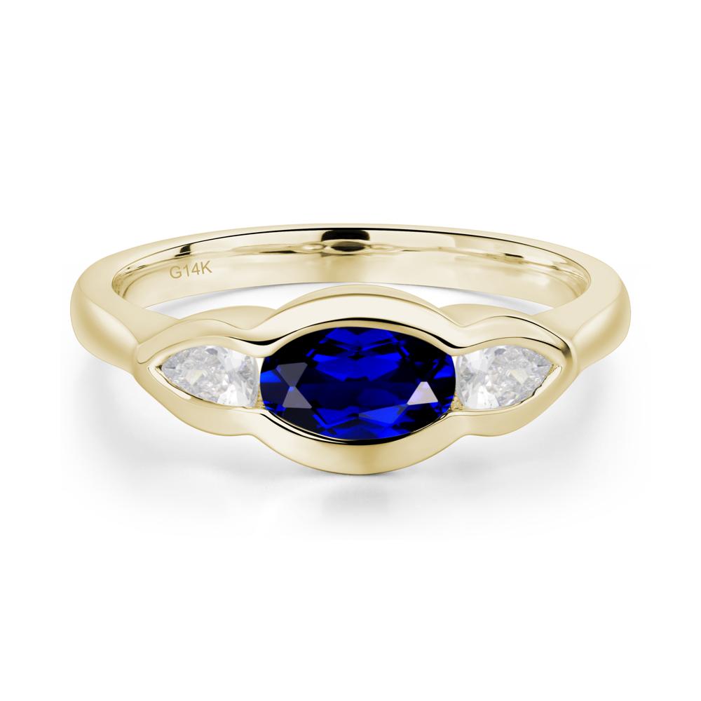3 Stone Bezel Set Sapphire Wave Ring - LUO Jewelry #metal_14k yellow gold