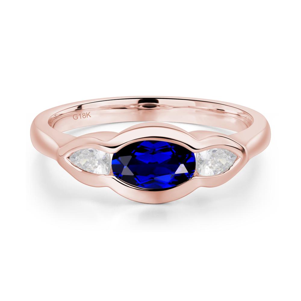 3 Stone Bezel Set Sapphire Wave Ring - LUO Jewelry #metal_18k rose gold