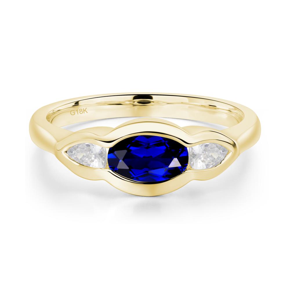 3 Stone Bezel Set Sapphire Wave Ring - LUO Jewelry #metal_18k yellow gold