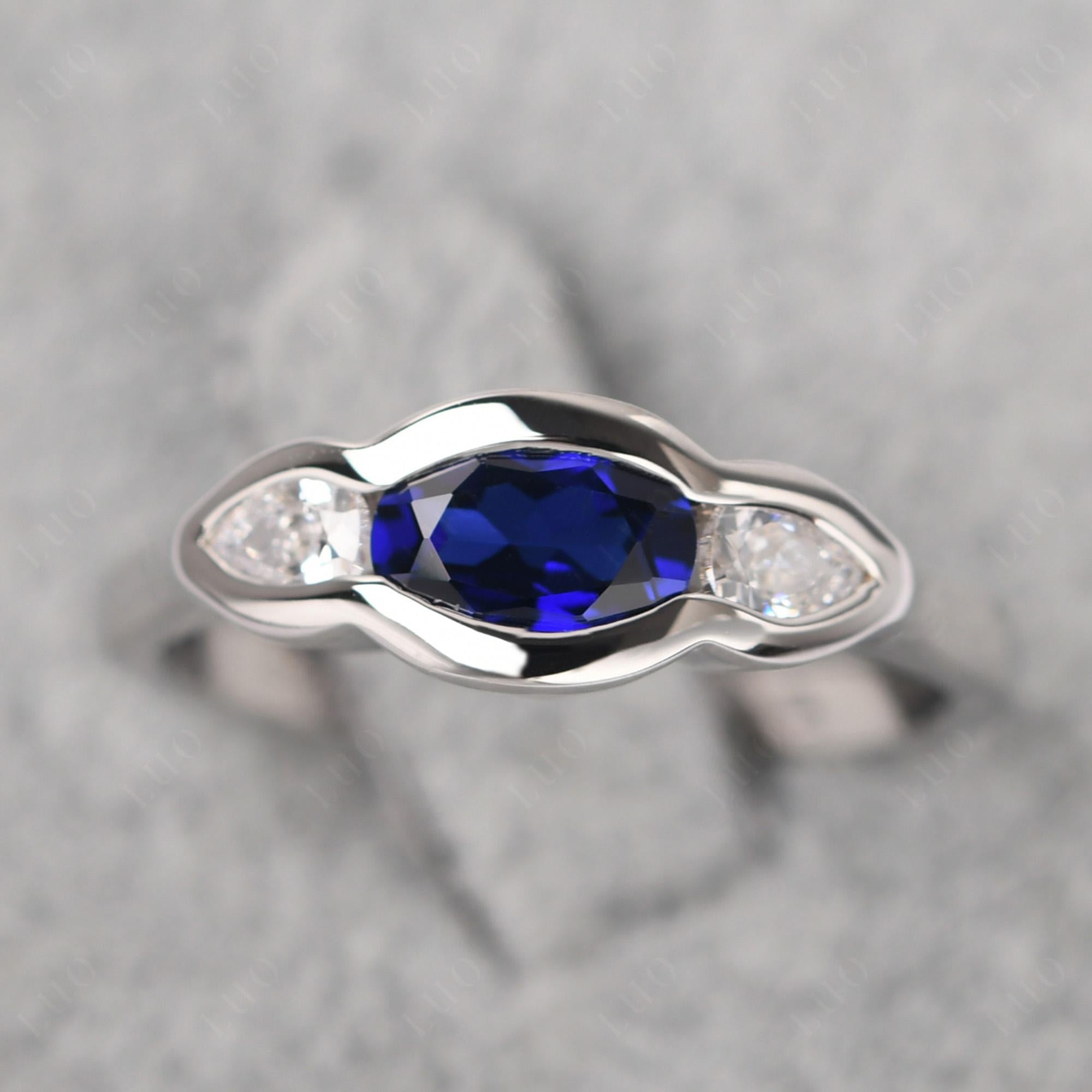 3 Stone Bezel Set Sapphire Wave Ring - LUO Jewelry