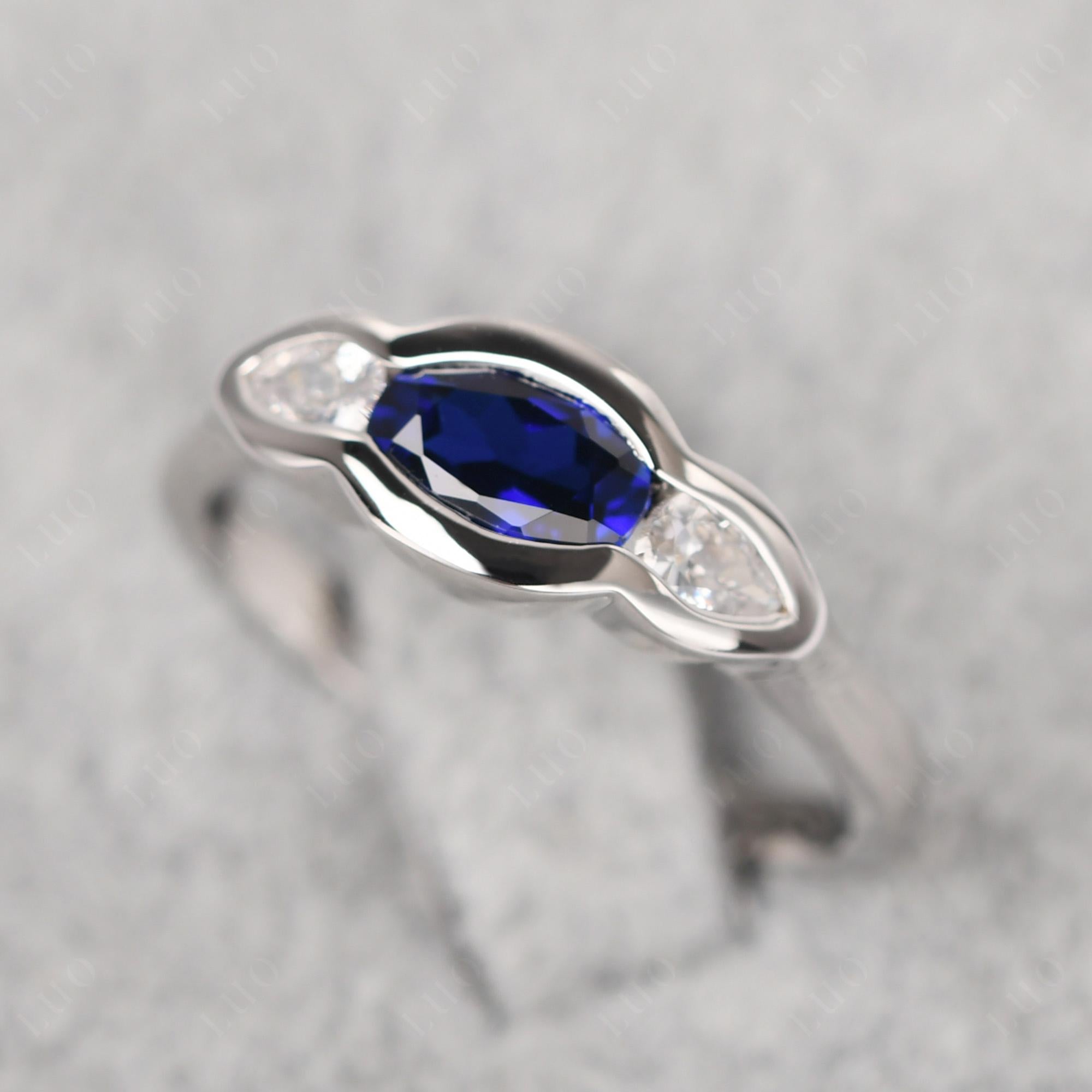 3 Stone Bezel Set Sapphire Wave Ring - LUO Jewelry