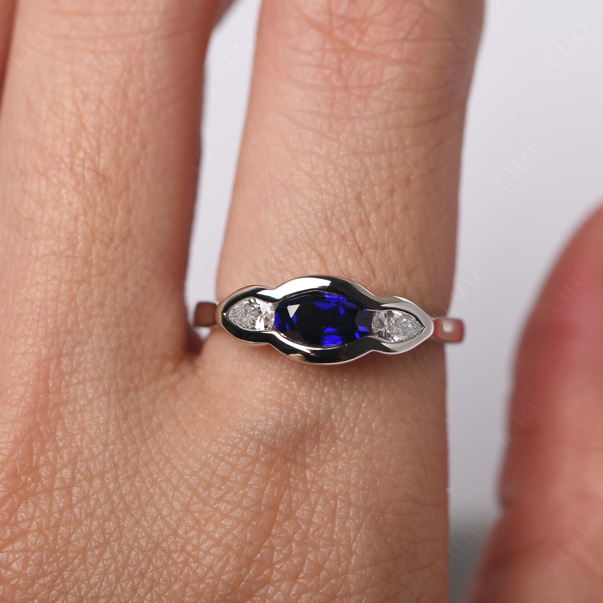 3 Stone Bezel Set Sapphire Wave Ring - LUO Jewelry