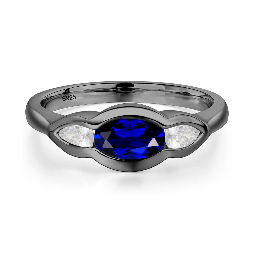 3 Stone Bezel Set Sapphire Wave Ring - LUO Jewelry #metal_black finish sterling silver