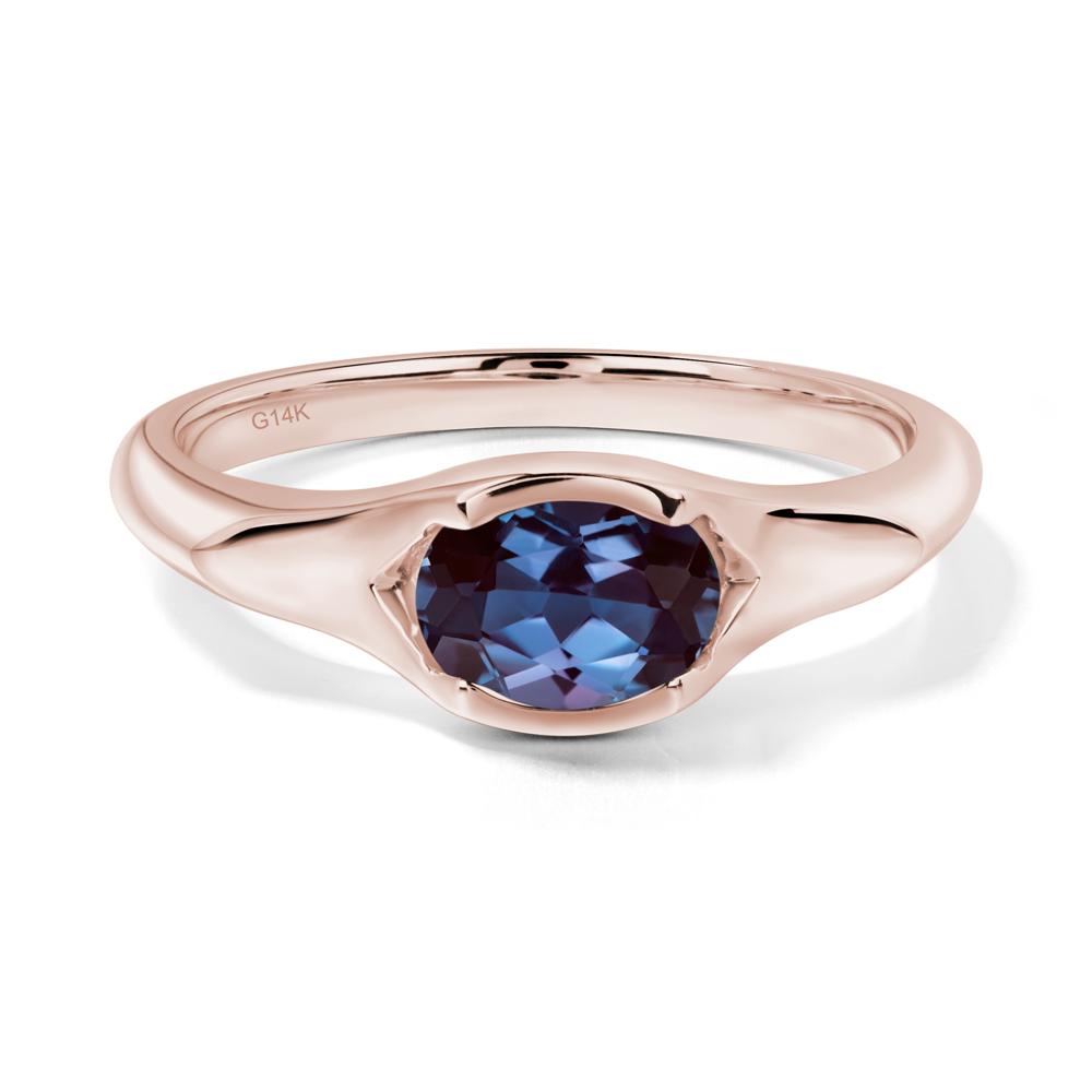 Oval Alexandrite East West Bezel Set Ring - LUO Jewelry #metal_14k rose gold