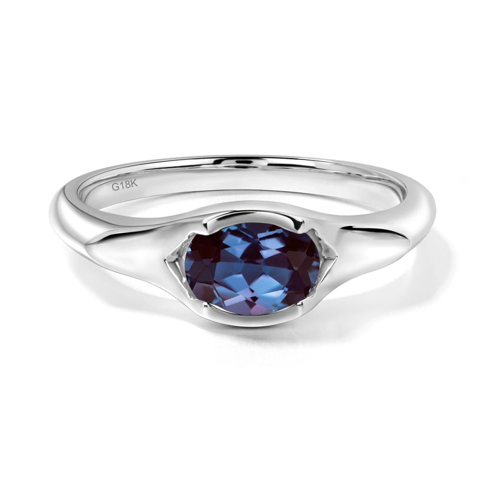 Oval Alexandrite East West Bezel Set Ring - LUO Jewelry #metal_18k white gold