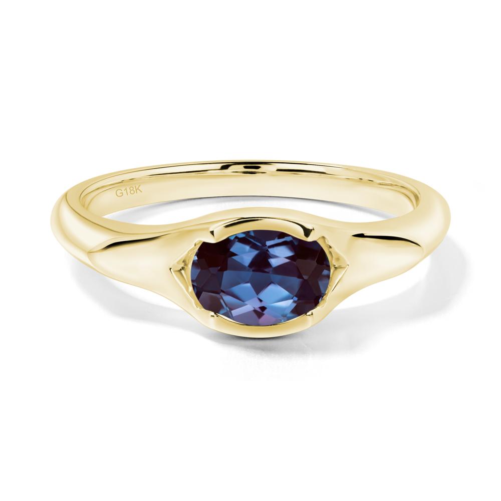 Oval Alexandrite East West Bezel Set Ring - LUO Jewelry #metal_18k yellow gold