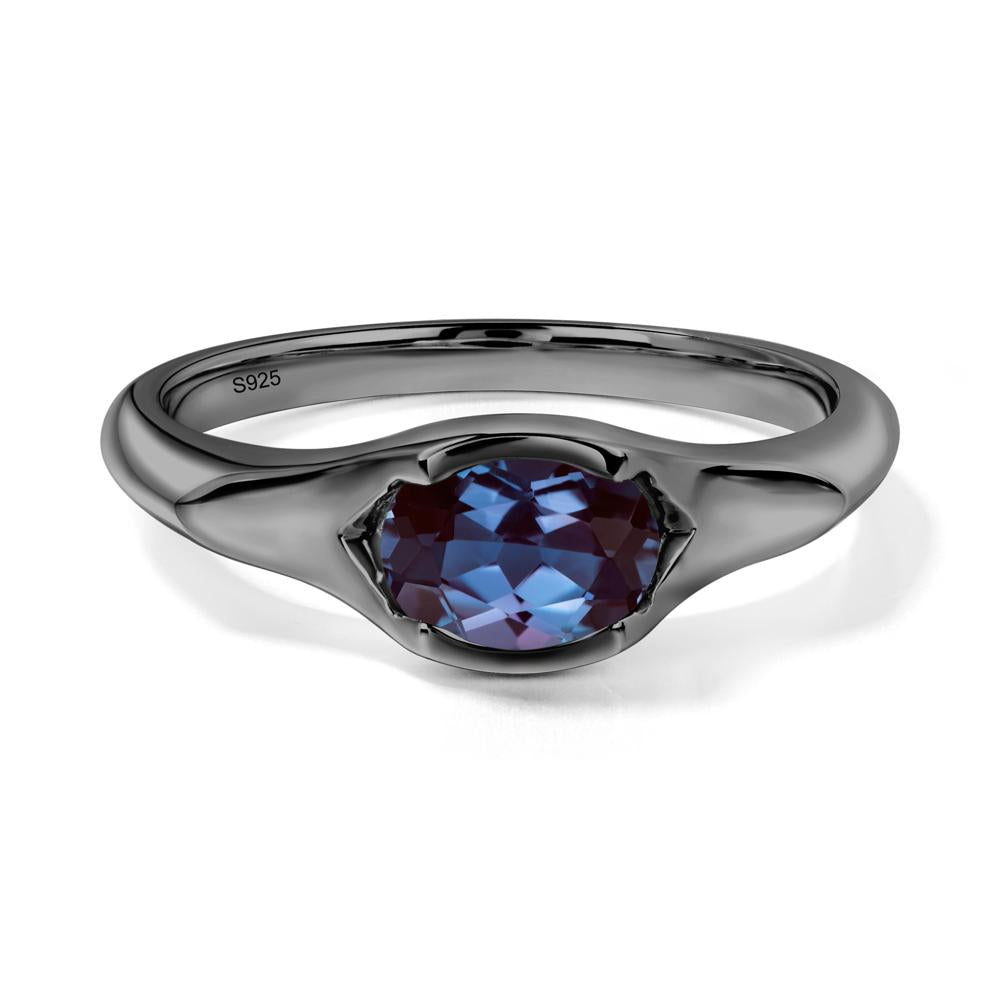 Oval Alexandrite East West Bezel Set Ring - LUO Jewelry #metal_black finish sterling silver
