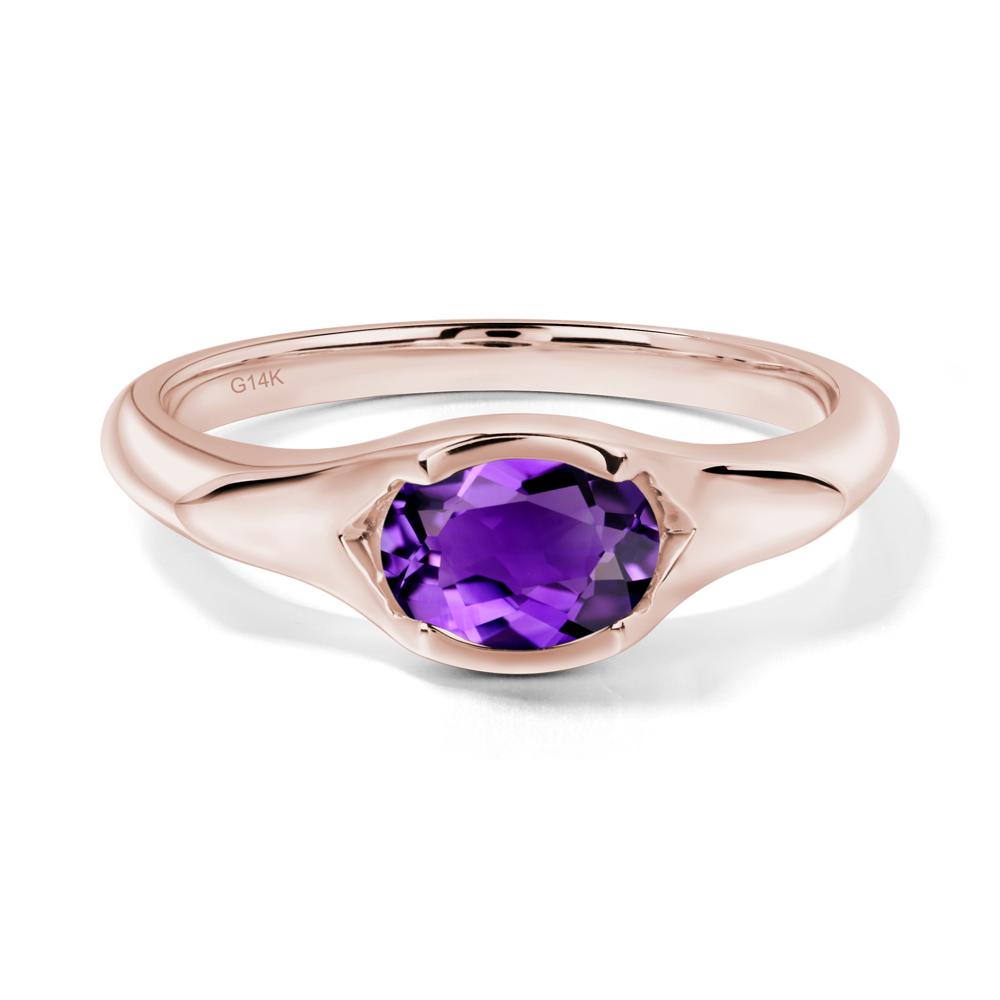 Amethyst Oval Bezel Set Engagement Ring - LUO Jewelry #metal_14k rose gold