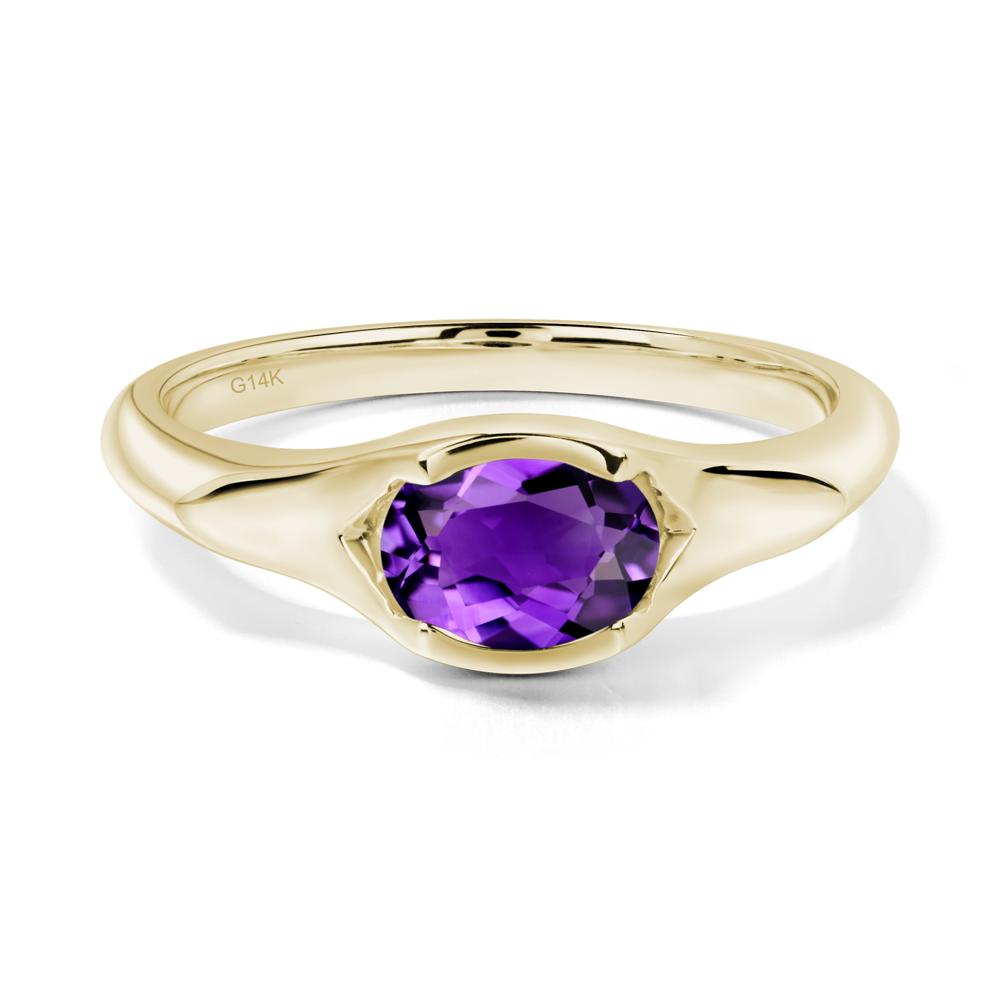 Amethyst Oval Bezel Set Engagement Ring - LUO Jewelry #metal_14k yellow gold