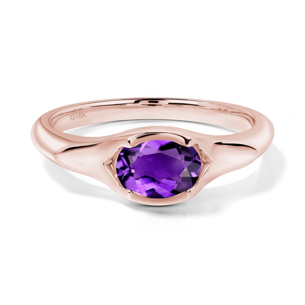 Amethyst Oval Bezel Set Engagement Ring - LUO Jewelry #metal_18k rose gold