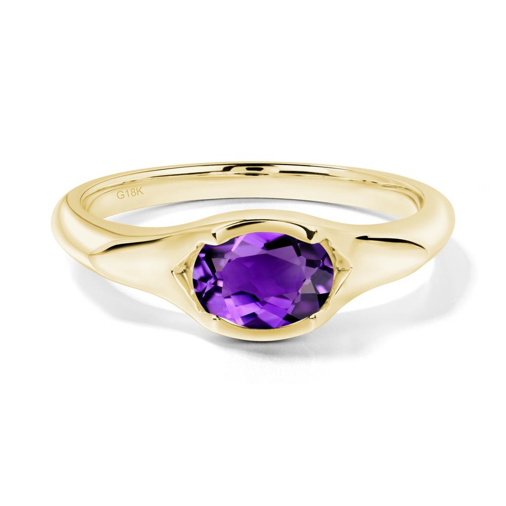 Amethyst Oval Bezel Set Engagement Ring - LUO Jewelry #metal_18k yellow gold