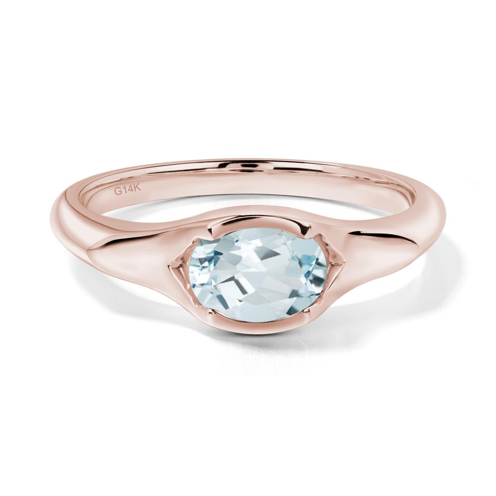 Oval Aquamarine East West Bezel Set Ring - LUO Jewelry #metal_14k rose gold