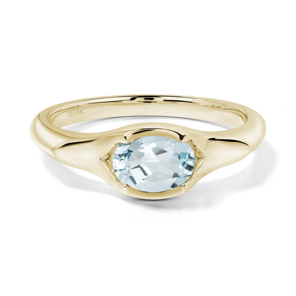 Oval Aquamarine East West Bezel Set Ring - LUO Jewelry #metal_14k yellow gold