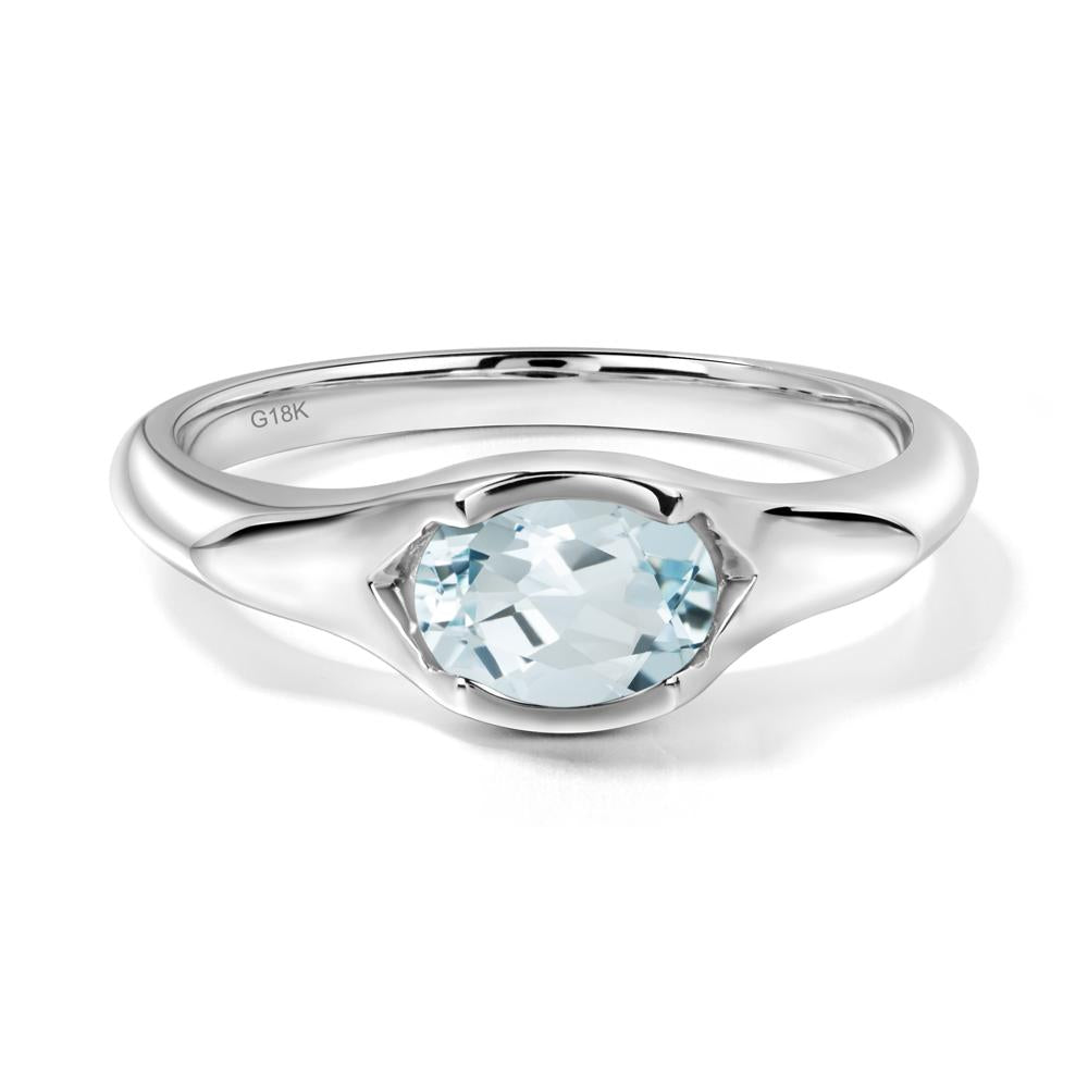 Oval Aquamarine East West Bezel Set Ring - LUO Jewelry #metal_18k white gold