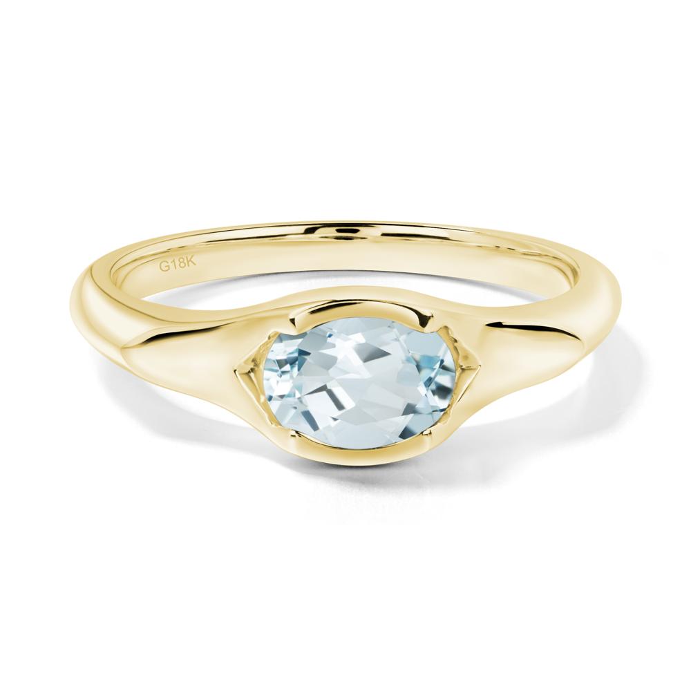 Oval Aquamarine East West Bezel Set Ring - LUO Jewelry #metal_18k yellow gold