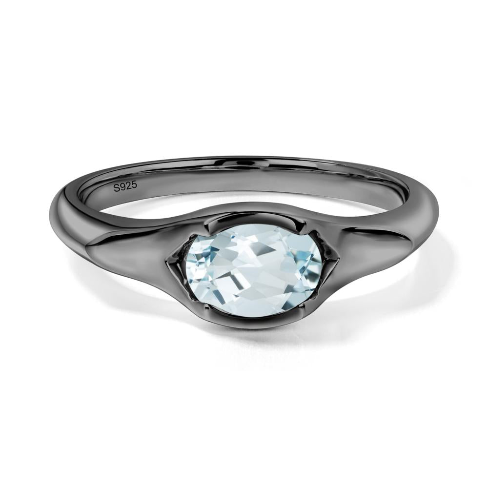 Oval Aquamarine East West Bezel Set Ring - LUO Jewelry #metal_black finish sterling silver