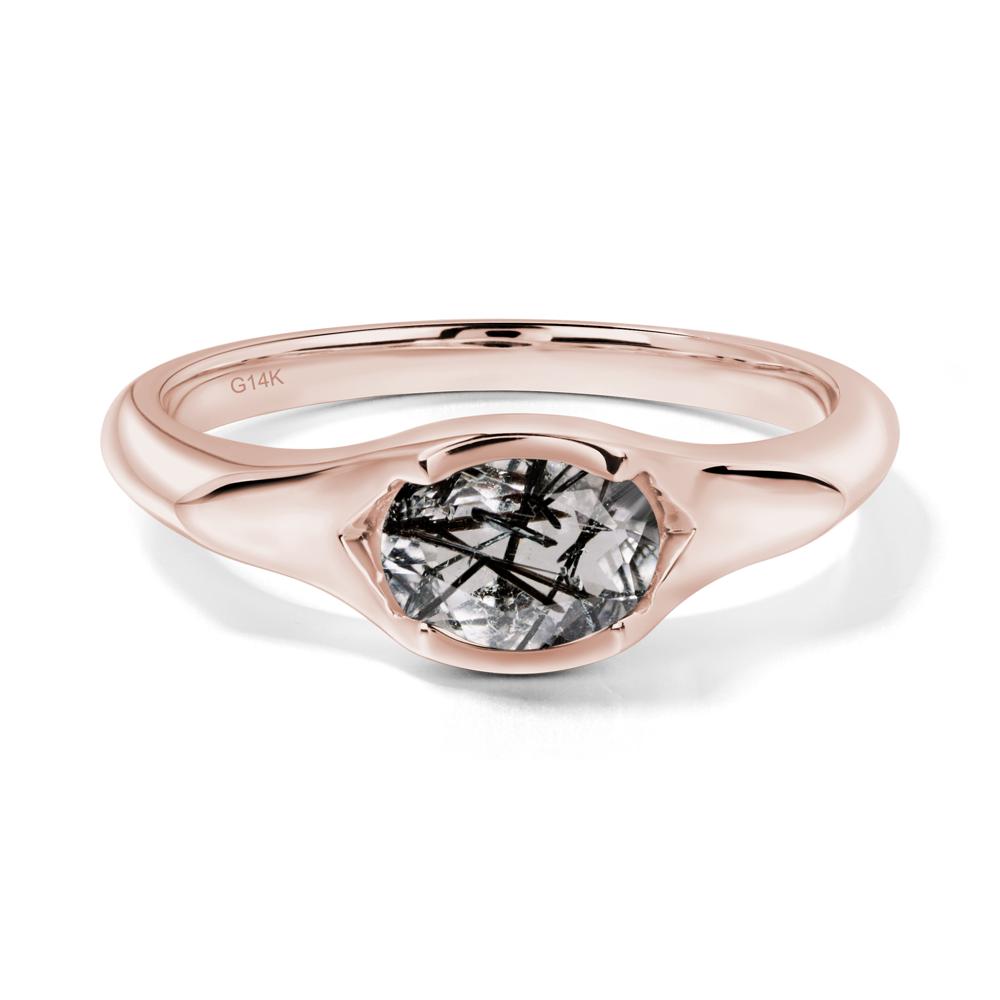 Black Rutilated Quartz Bezel Set Oval Engagement Ring - LUO Jewelry #metal_14k rose gold