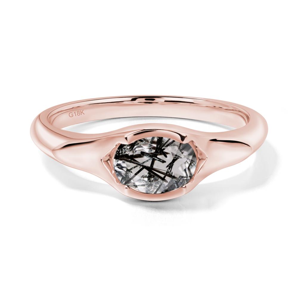 Black Rutilated Quartz Bezel Set Oval Engagement Ring - LUO Jewelry #metal_18k rose gold