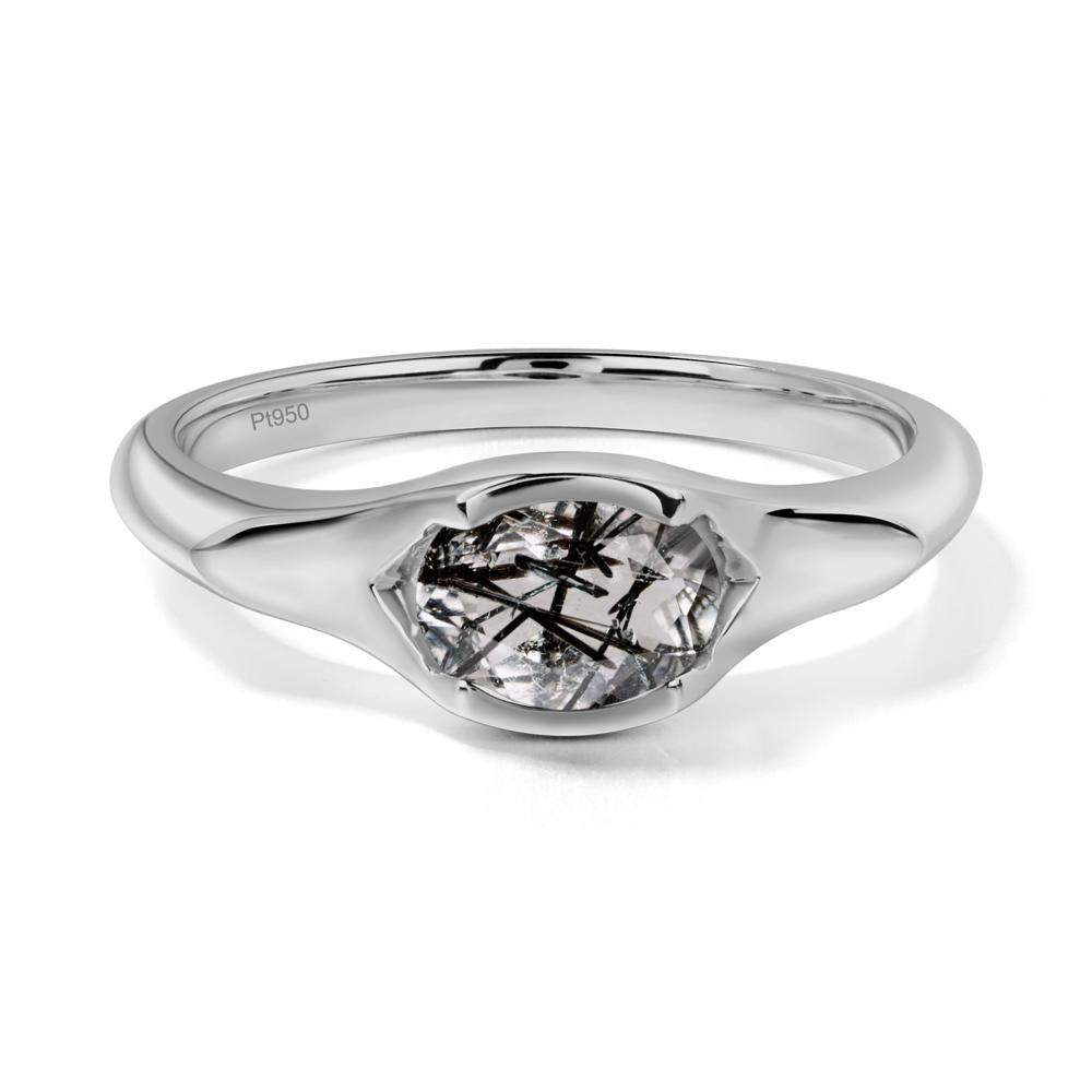 Black Rutilated Quartz Bezel Set Oval Engagement Ring - LUO Jewelry #metal_platinum