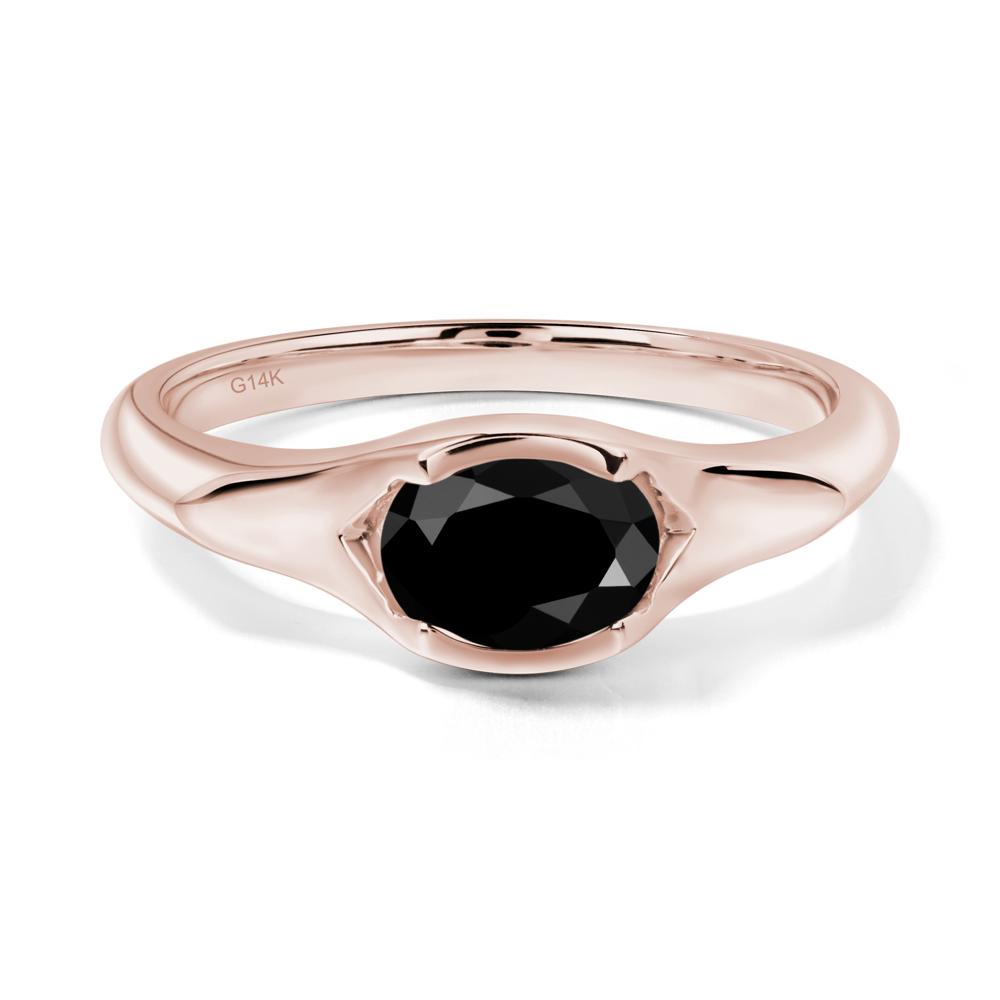 Oval Black Spinel East West Bezel Set Ring - LUO Jewelry #metal_14k rose gold