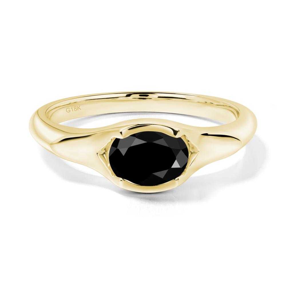 Oval Black Spinel East West Bezel Set Ring - LUO Jewelry #metal_18k yellow gold