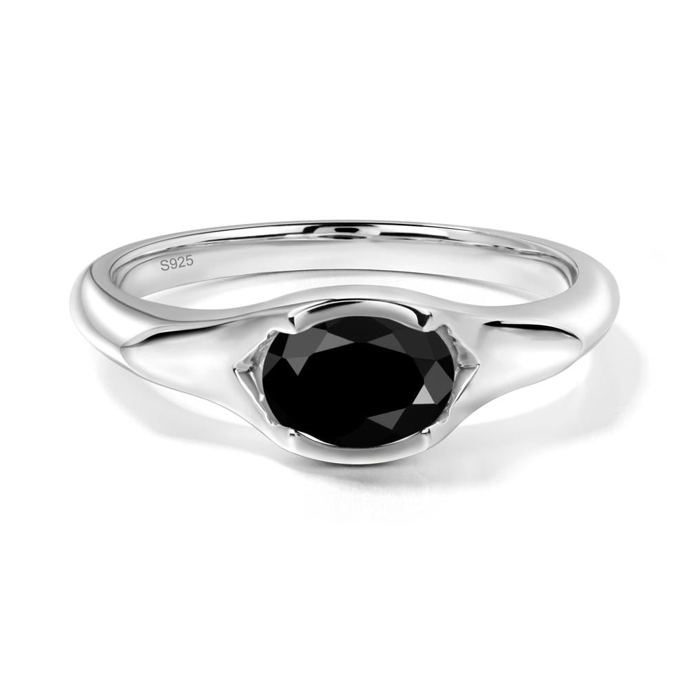 Oval Black Spinel East West Bezel Set Ring - LUO Jewelry #metal_sterling silver