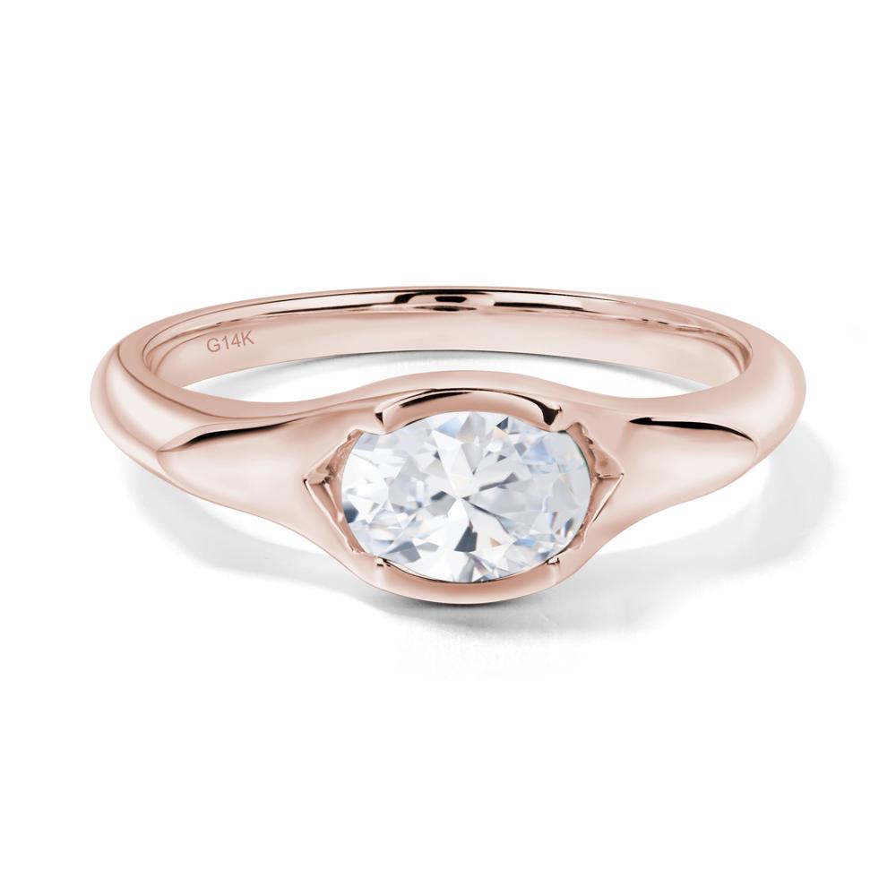 Cubic Zirconia Bezel Set Oval Engagement Ring - LUO Jewelry #metal_14k rose gold