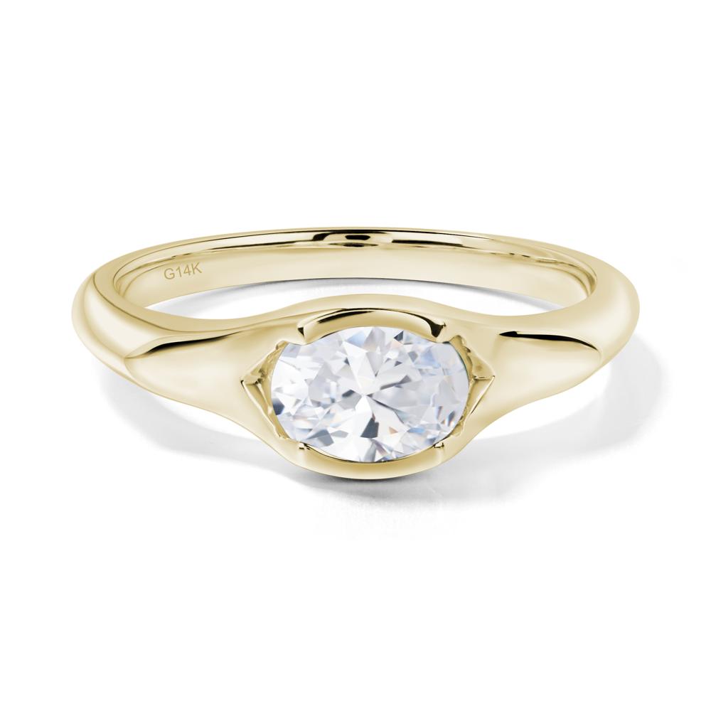 Cubic Zirconia Bezel Set Oval Engagement Ring - LUO Jewelry #metal_14k yellow gold