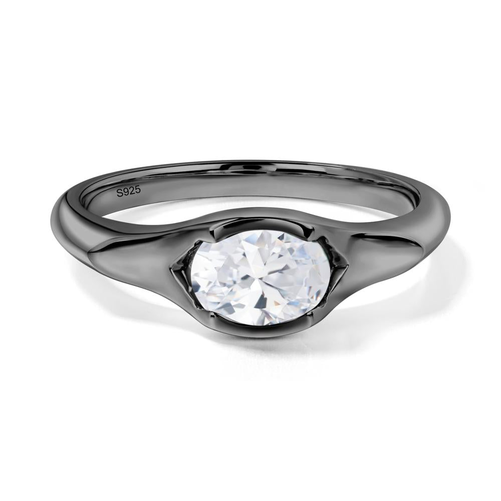 Cubic Zirconia Bezel Set Oval Engagement Ring - LUO Jewelry #metal_black finish sterling silver