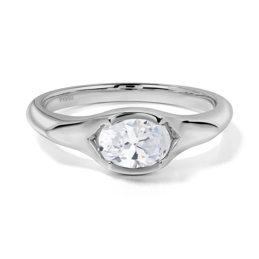Cubic Zirconia Bezel Set Oval Engagement Ring - LUO Jewelry #metal_platinum