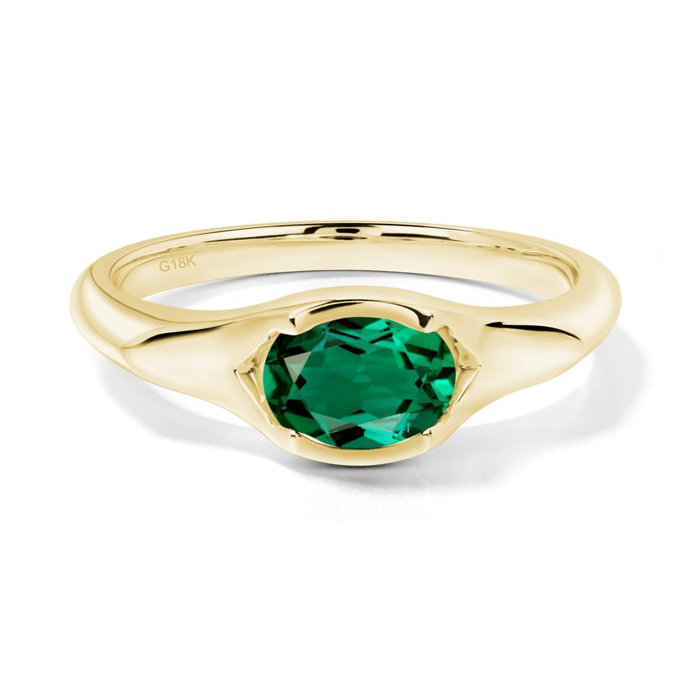 Oval Emerald East West Bezel Set Ring - LUO Jewelry #metal_18k yellow gold