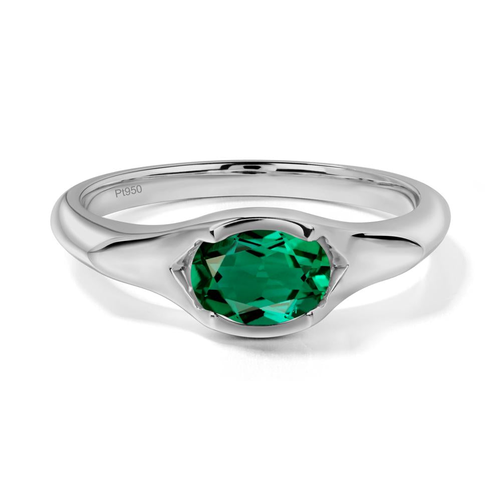 Oval Emerald East West Bezel Set Ring - LUO Jewelry #metal_platinum