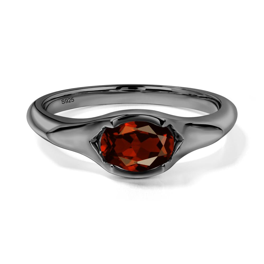 Garnet Oval Bezel Set Engagement Ring - LUO Jewelry #metal_black finish sterling silver