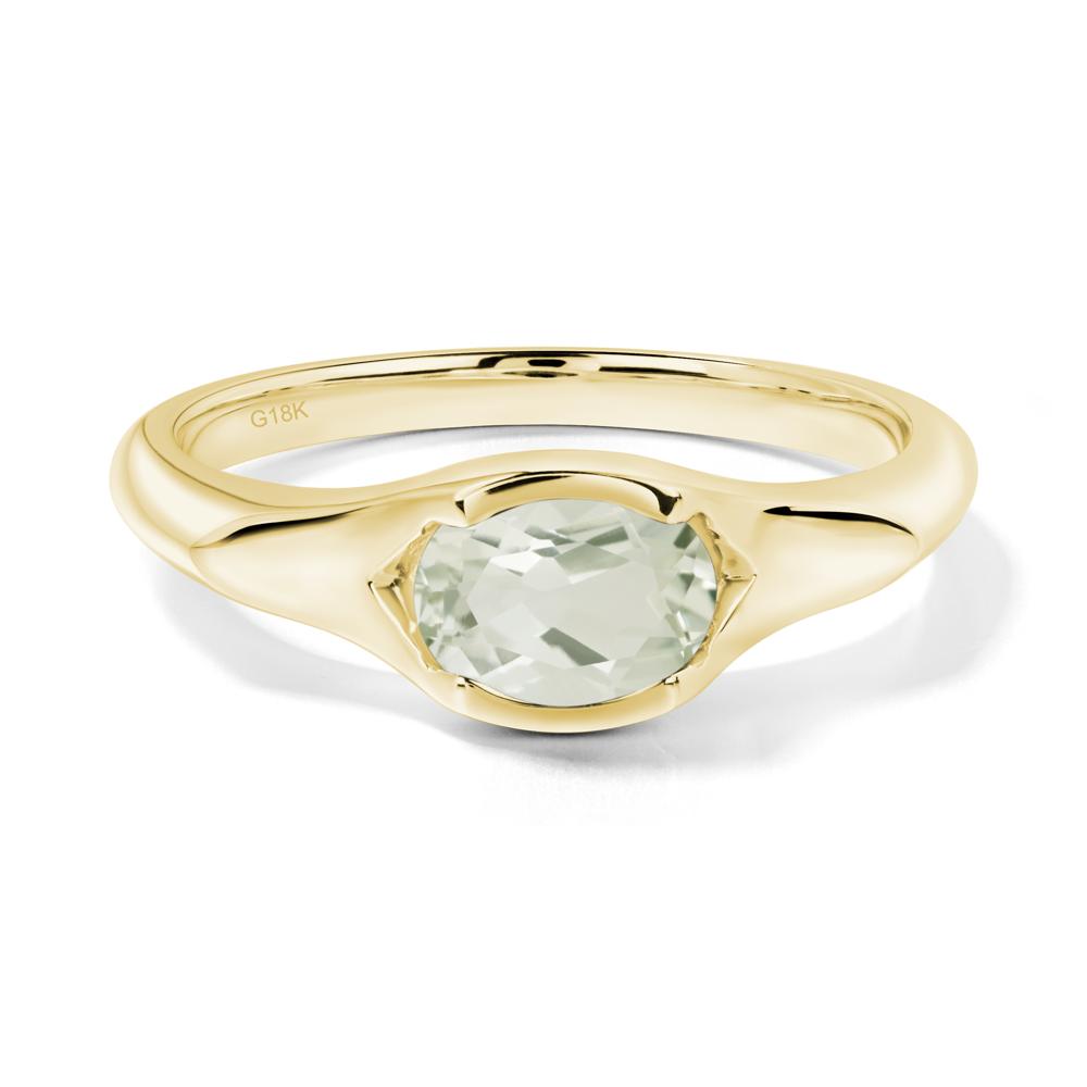 Green Amethyst Bezel Set Oval Engagement Ring - LUO Jewelry #metal_18k yellow gold