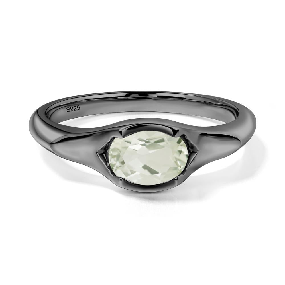 Green Amethyst Bezel Set Oval Engagement Ring - LUO Jewelry #metal_black finish sterling silver