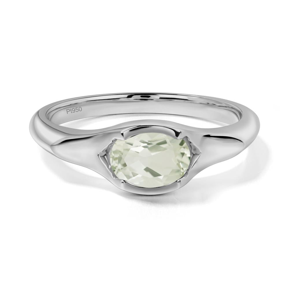 Green Amethyst Bezel Set Oval Engagement Ring - LUO Jewelry #metal_platinum