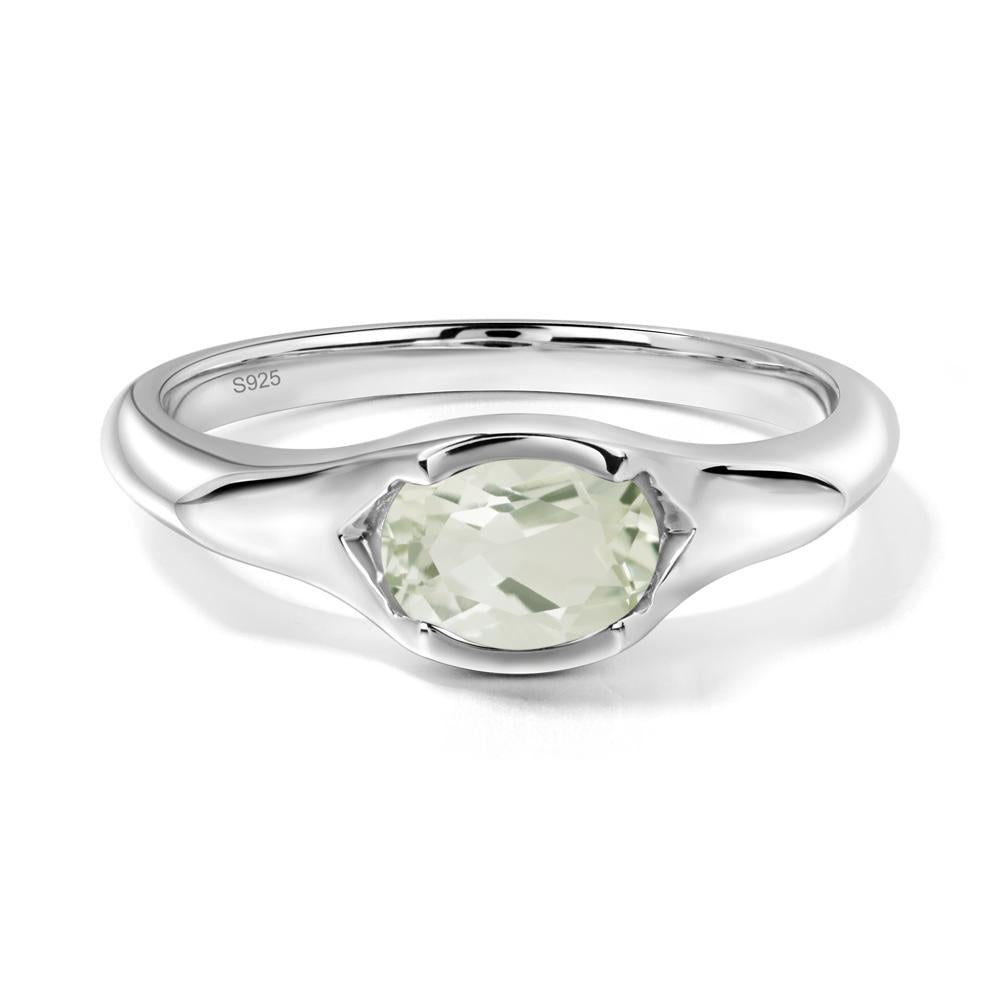 Green Amethyst Bezel Set Oval Engagement Ring - LUO Jewelry #metal_sterling silver
